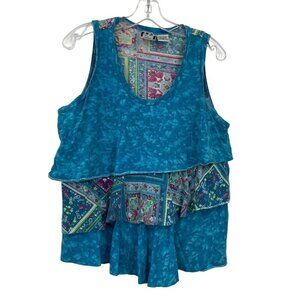 Take Two‎ Ruffle Layered Tank Floral Patchwork Women's M Mixed Print